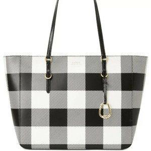 Ralph Lauren Black Leather Gingham Large Tote